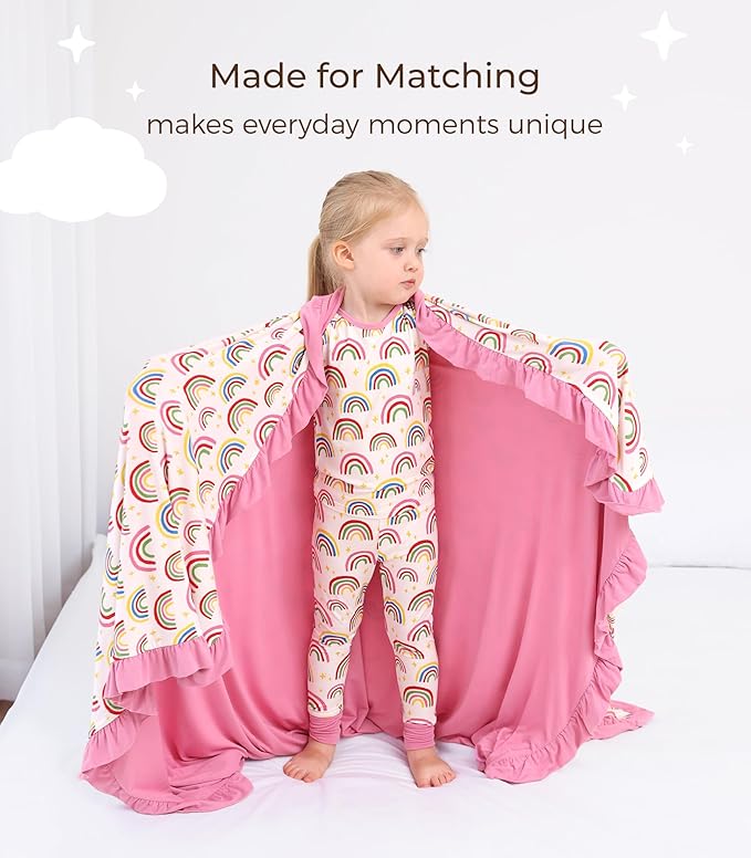 Premium Baby Blankets, Soft Viscose from Bamboo Blanket for Girls, Nursery Crib Bedding Quilt for Newborn and Toddler, Ruffle Blanket Cooling for Hot Sleepers, 50''x50'' Rainbow