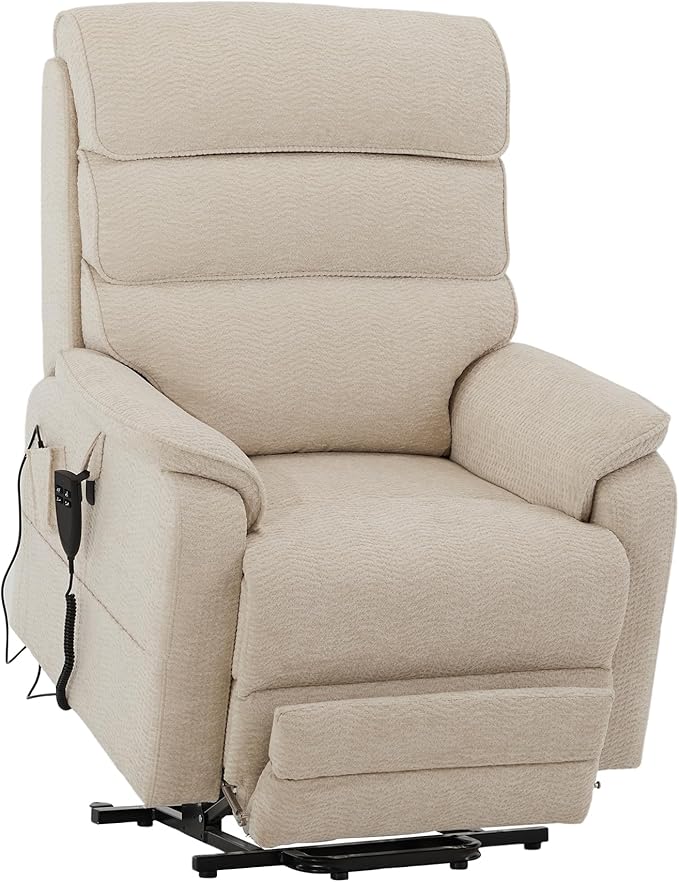 DYNOX 400 LBS Big Tall Man Large-Wide Power Dual Motor Lift Recliners Chairs for Elderly, Lay Flat Lift Chair with Infinite Positions, Heat & Massage, Extended Footrest (9298L,Chenille,Beige)