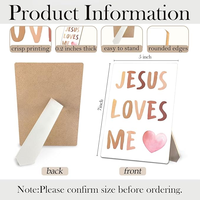 Baby Girls Boys Nursery Decor - Boho Jesus Loves Me Christian Wooden Stand Sign, Nursery Decor, 5x7 Inch