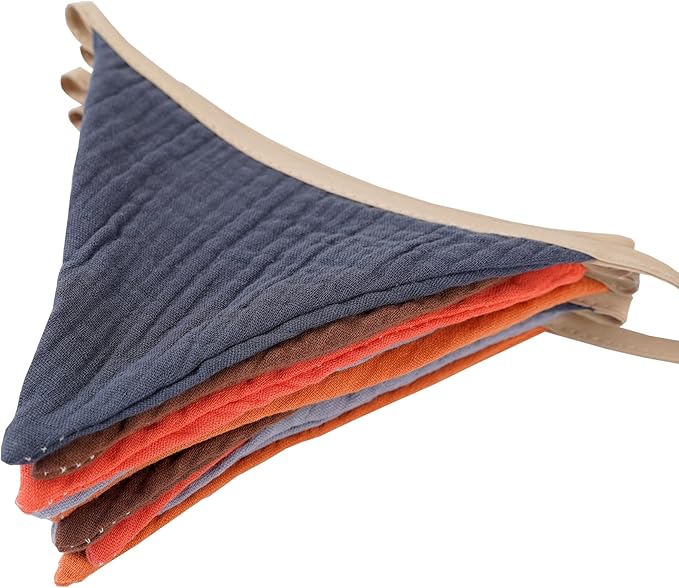 Fabric Bunting Banner, 2 Pack Handmade Neutral String Banner Each 8.5 ft 10 Flags Nursery Wall Hanging Wedding Birthday Home Baby Shower Party Decoration Bunting (Orange Grey)