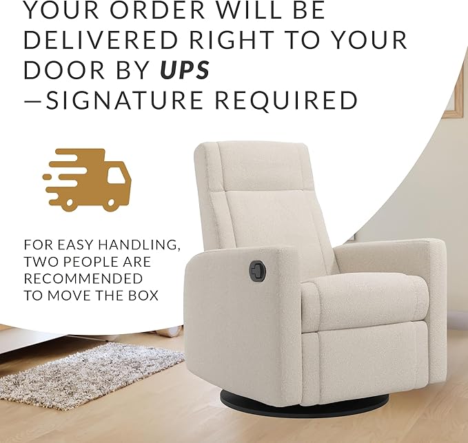 Jaymar Nelly Modern Nursery Glider Recliner Chair – Cozy Nursing Chair with 360° Swivel for New Parents, Gentle Motion, Compact Design, Lumbar Support – Made in Canada (Cream/Beyond Sheep Fabric)