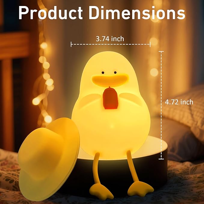 Cute Duck Night Light for Kids - 7 Color Squishy Silicone Duck Lamp, Rechargeable Portable Tap Control Duck Light for Nursery Bedside Room Decor Gift for Baby Boy Girl Birthday Christmas