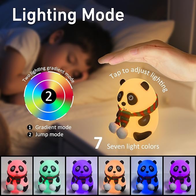 Cute Panda Night Light, LED Squishy Novelty Animal Night Lamp with 7 Color Modes, Soft Silicone Dimmable Nursery Nightlight for Breastfeeding Toddler Baby Kids Decor, Cool Gifts Kids (Panda)