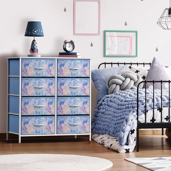 Sorbus Dresser with 8 Drawers - Furniture Storage Chest Tower Unit for Bedroom, Hallway, Closet, Office Organization - Steel Frame, Wood Top, Easy Pull Fabric Bins (8-Drawer, Blue)