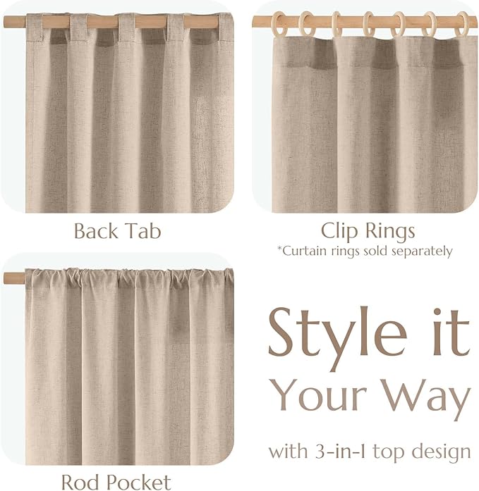 jinchan Taupe Linen Blend Curtain 84 inch Length 1 Panel for Sliding Door, Light Filtering 100 inch Extra Wide Living Room Drape with Rod Pocket Back Tab(100W x 84L, Taupe)