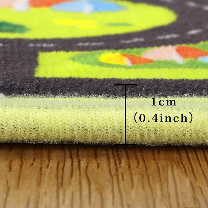 Kids Carpet Playmat 8x10 Car Play Rug Large Kids Play Rug City Traffic Road Mat Low Pile Non Slip Fun Carpet for Kids Children Nursery Playroom Classroom Educational City Life Carpet Black