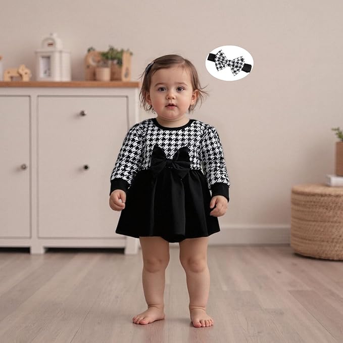 Giraropa Baby Girl Fall Winter Clothes Long Sleeve Romper Dress + Socks + Headband Newborn Infant Cute Casual Outfits