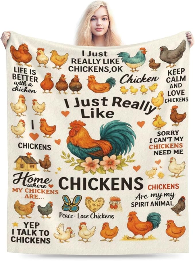 Cute Chicken Blanket I Just Really Like Chickens Throw Blanket Rooster Soft Cozy Fleece Fuzzy Plush Warm Stuff Bedding Funny Animal Blankets Gifts for Boys Girls Kids Adult Men Women 60"X80"