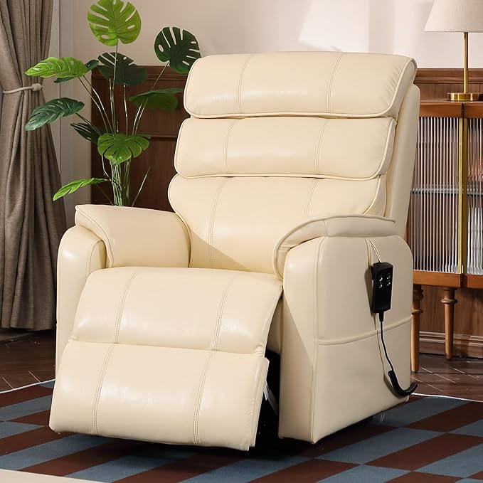 DYNOX 350 LBS Power Lift Recliner Chair for Elderly, Medium Size Dual Motor Lay Flat Infinite Positions Recliner with Heat & Massage(9188,Genuine Leather,Camel)