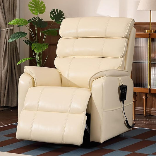 DYNOX 350 LBS Power Lift Recliner Chair for Elderly, Medium Size Dual Motor Lay Flat Infinite Positions Recliner with Heat & Massage(9188,Genuine Leather,Camel)