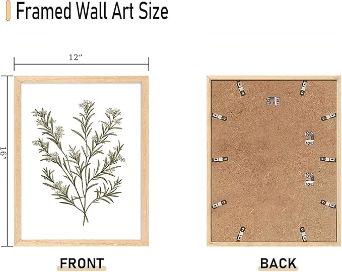 CHMMART 3 Piece Botanical Wildflower Framed Wall Art Floral Canvas Art Prints Green Plant Paintings Wall Decor Flower Pictures Artwork for Living Room Bedroom Bathroom 12x16in