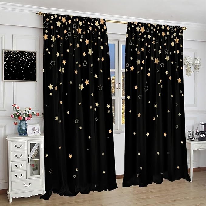 Star Celestial Blackout Curtain, Space Funny Fantasy Galaxy Starry Night Window Curtain for Kids Bedroom Nursery Toddler Room 42" W X 54" L