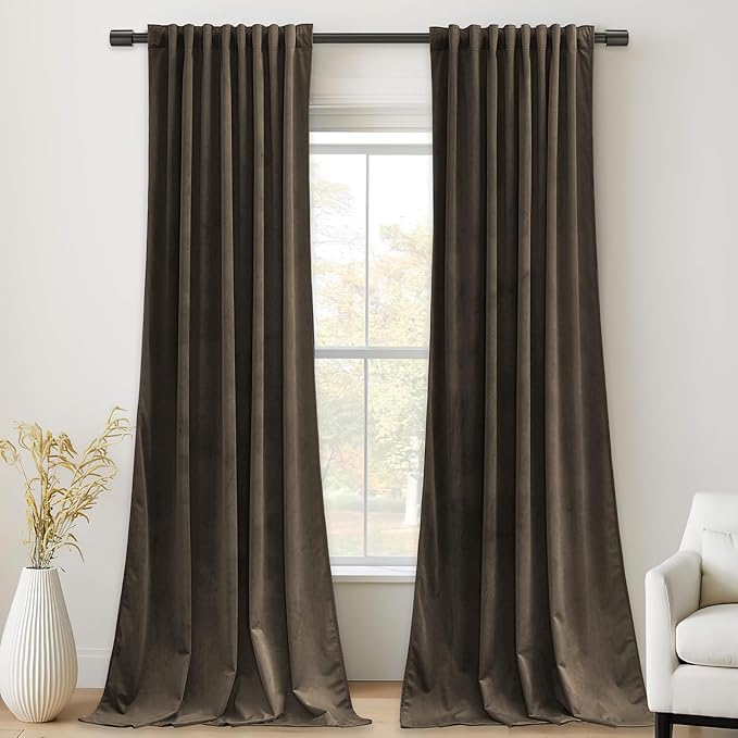 StangH Brown Velvet Curtains - Room Darkening Thermal Insulated Drapes for Bedroom, Living Room, Home Theater - Privacy Protect Decorative Window Treatment, 2 Panels Set, 52 x 96 Inches