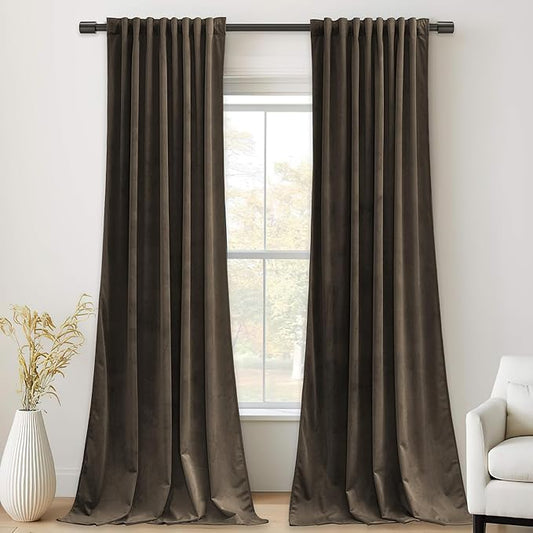 StangH Brown Velvet Curtains - Room Darkening Thermal Insulated Drapes for Bedroom, Living Room, Home Theater - Privacy Protect Decorative Window Treatment, 2 Panels Set, 52 x 96 Inches