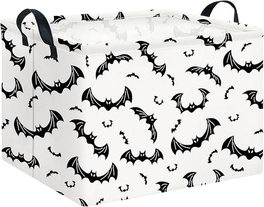 CLOCOR Rectangular Gift Basket Empty for Halloween, Waterproof Storage Basket with Handles, Books Box, Room Decor(Black Bat)