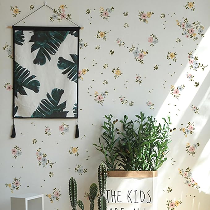 Colorful Small Flower Wall Decals Leaf Wall Stickers Floral Decor for Girls Bedroom Baby Nursery Kids Room Wall Decor