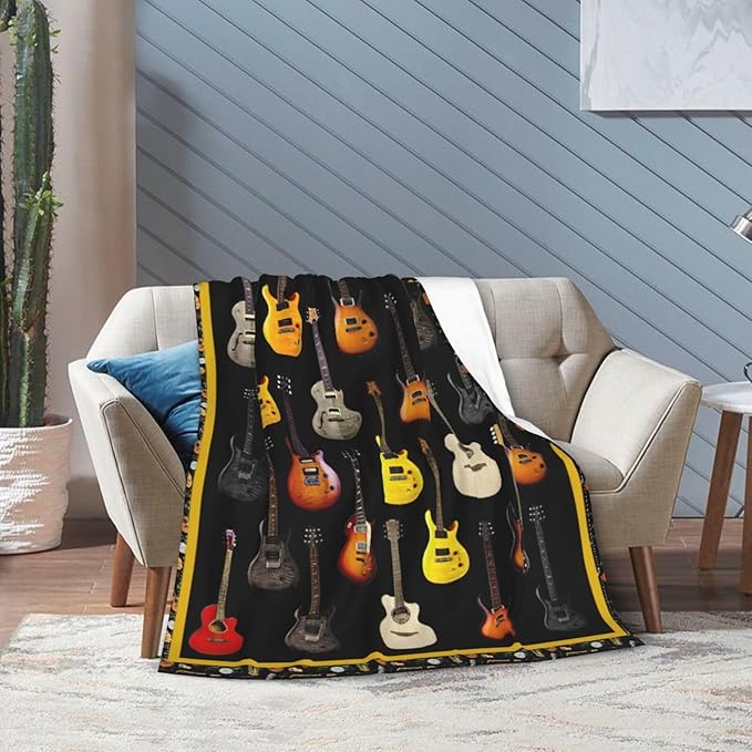 Guitar Blanket for Women Man Musical Instrument Guitar Throw Blanket Soft Cozy Warm Fuzzy Fleece Guitar Bedroom Decor Blanket Gifts for Guitar Lover Guitarist Couch Sofa Bedding 80"X60"