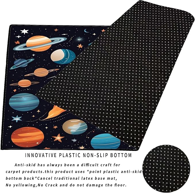 Space Rocket Rug for Boys Room Rugs Cartoon Planet Carpet Galaxy Stars Printed Throw Rugs for Kids Teens Doormat Bedroom Living Room,31 in X 47 in