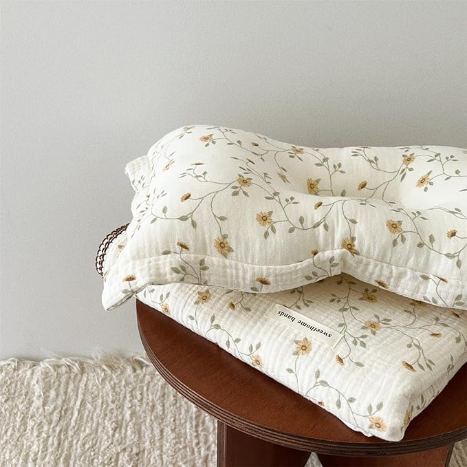 BuLuTu 4 Layers Sunflower Pattern Muslin Kids Blanket for Summer,Cotton Baby Crib Nursery Throw Blanket Cradle Thin Quilt for Boys,Girls,Toddler,Soft,Breathable, Lightweight,47x51 inches