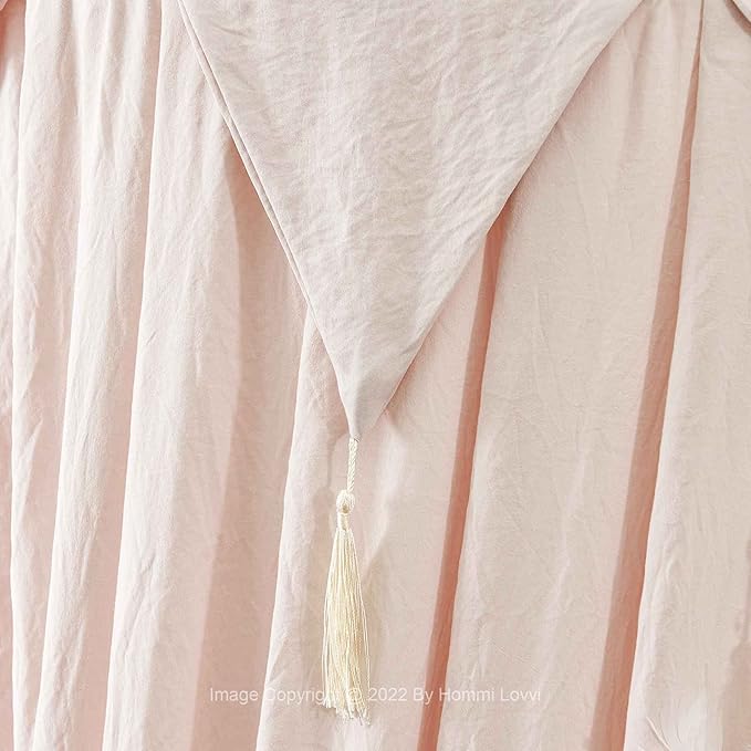 Princess Bed Canopy for Girls, Dreamy Tassels Ceiling Canopy Net Kids Room Decor Soft Nursery Crib Canopy Reading Nook, Large Children Canopies Full Queen Size with Lights - Light Pink