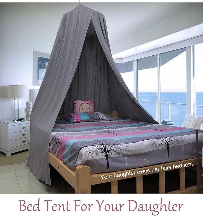 Princess Bed Canopy for Girls, Extra Large Hanging Canopy for Bed, Dreamy Play Tent for Girls Room Bedroom Decoration, Breathable Canopy Bed Curtain for Children Reading Nook - Elegant Gray