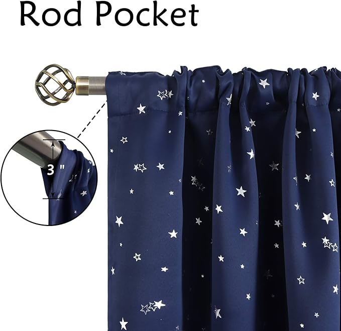 BGment Kids Blackout Curtains for Bedroom, Rod Pocket Room Darkening Curtains Decoration Thermal Insulation Window Drapes for Nursery, Children Room, 2 Panels, Each 42 x 84 Inch, Navy Blue