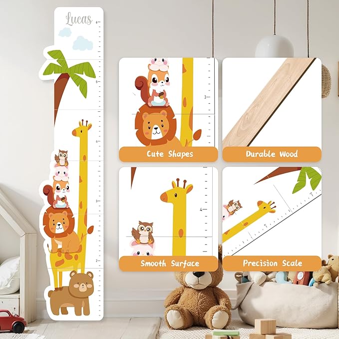 Personalized Name Growth Chart for Kids, Zoo Kids Growth & Measuring Chart in Inches, Fun & Stylish Height Tracker for Children, Growth Ruler