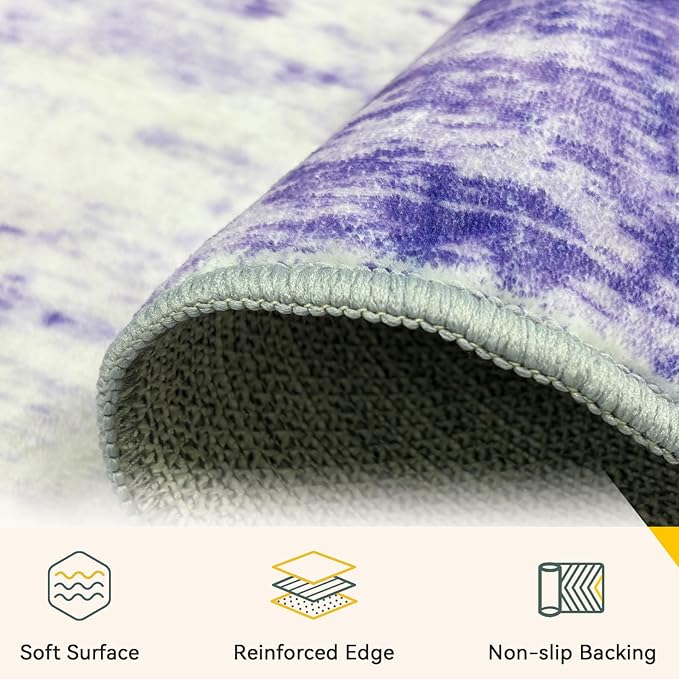 Washable Area Rugs 7'x9' Non-Slip Modern Abstract Soft for Living Room Entryway Bedroom Nursery, Print Pattern, Purple Gray Pink White