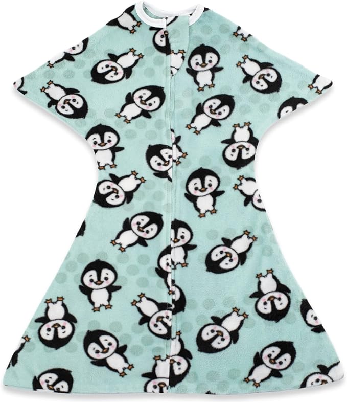 SleepingBaby Fleece Zipadee-Zip Transition Swaddle and Snuggle Strap Bundle - Roomy Baby Swaddle Blanket with Zipper Convenience and Wearable Blanket Accessory, Perfect Penguin, Medium (6-12 Month)