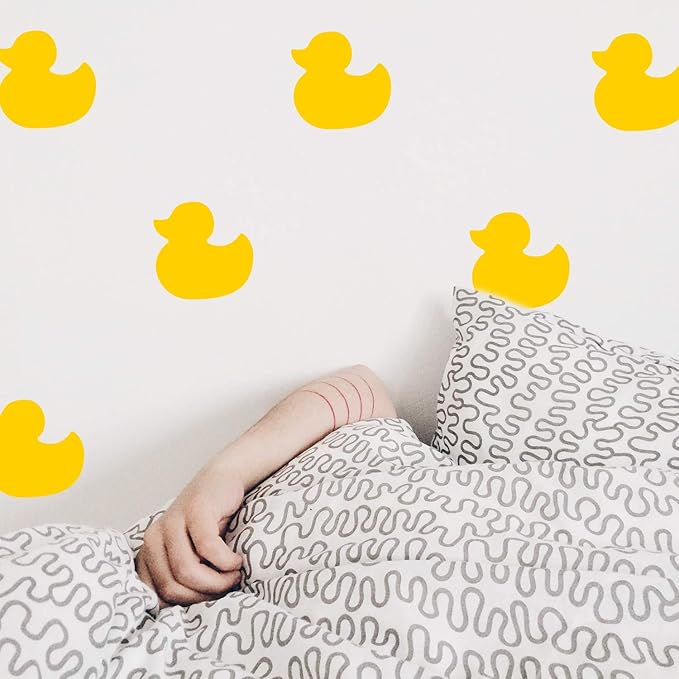 Set of 12 Vinyl Wall Art Decals - Little Ducks - 5" x 5" Each - Cute Fun Home Indoor Outdoor Bedroom Living Room Apartment Nursery - Shower Bath Time Nursery Playroom Decor (5" x 5", Yellow)