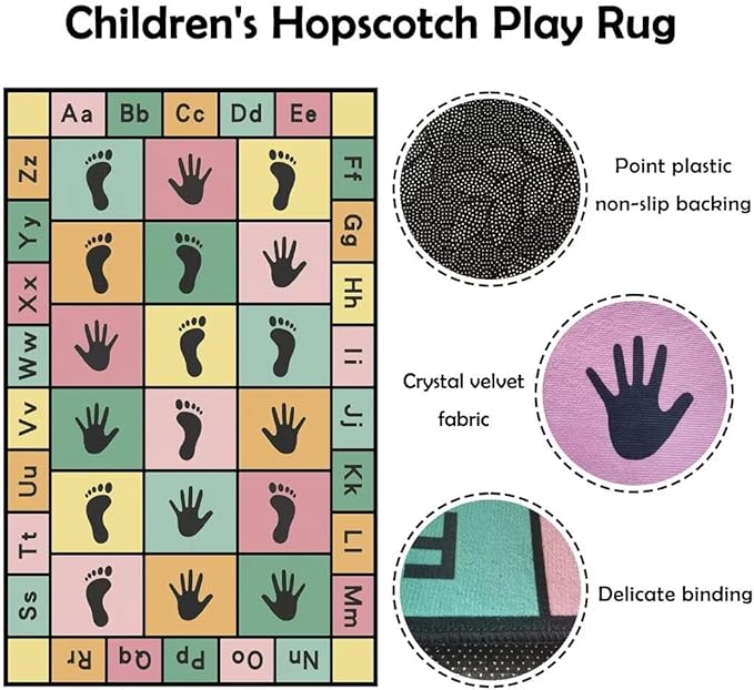 Hopscotch Play Rugs Kids, ABC Alphabet Education Carpet, Playroom Bedroom Living Room Decor Learning mat (Pink,47x71 in)