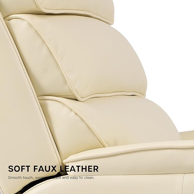 DYNOX 400 lbs Big & Tall Power Lift Recliner Chair for Elderly, Oversized Wide Dual Motor Lay Flat Infinite Positions Recliner with Heat and Massage(9298W,Faux Leather,Cream White)