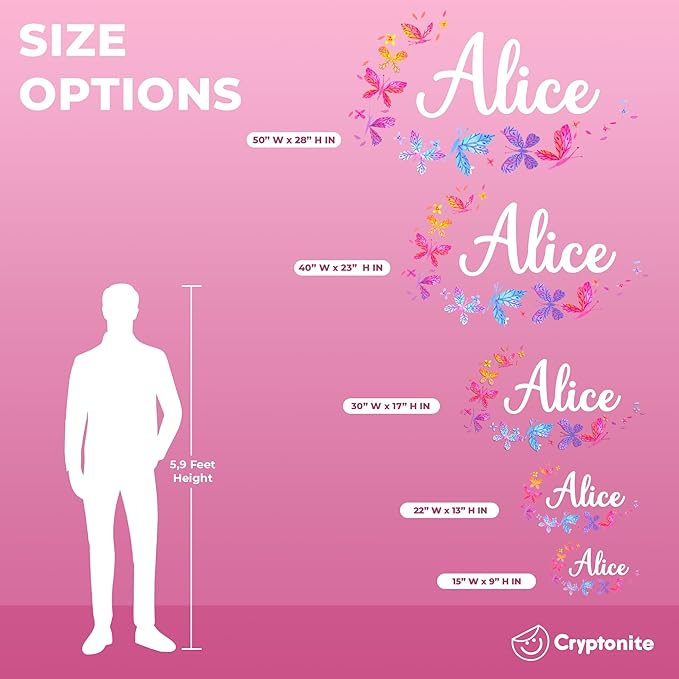 Personalized Name Butterfly Wall Decals for Girls Bedroom - Pink Room Decor with Rainbow Options - Multiple Sizes & Colors