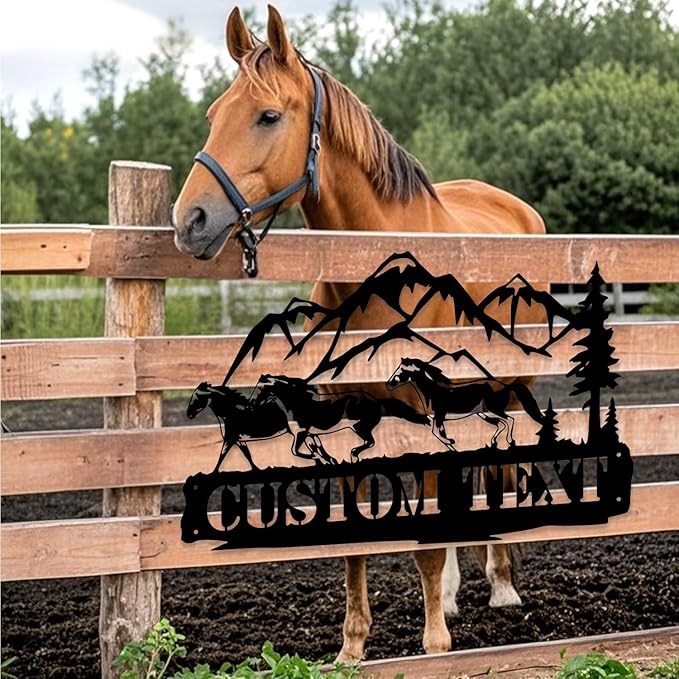 Personalized Horse Ranch Metal Sign, Indoor/Outdoor Farmhouse Wall Decor, Family Name Sign, Horse Monogram Art for Living Room, Birthday/Christmas Gift for Farmer/Horse Lover