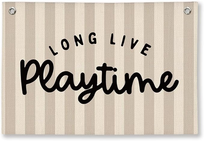 Playroom Decor, Long Live Playtime Wall Hanging Linen Banner, Blue Striped Wall Flag for Kids Room Nursery Playroom Decor, 20x30 Inch-Black