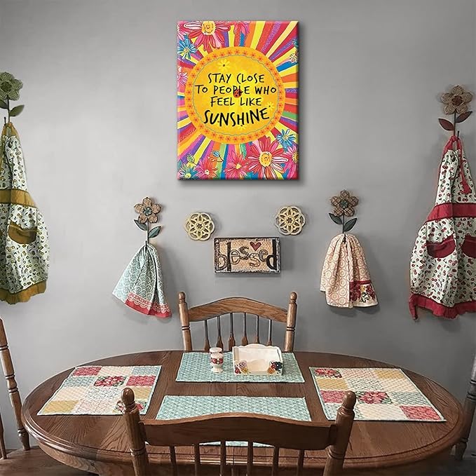 Inspirational Canvas Wall Art Stay Close to People Who Feel Like Sunshine Wall Decor Teen Girl Drawing Picture Granddaughter Daughter Gift Print for Girls Room Dorm Room Wall decor （16x24in Canvas）