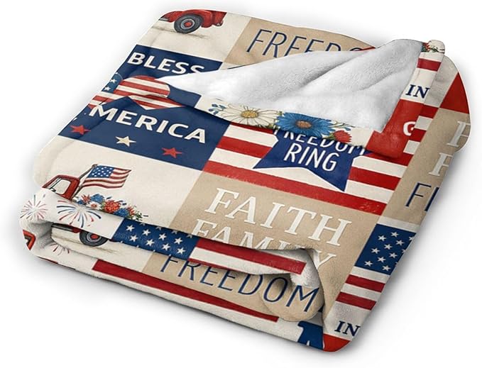 American Flag Blanket Patriotic Throw Blanket National Flag Soft Cozy Fleece Fuzzy Stuffed Plush Flannel Gifts for Girls Women Boys Kids Adults50 X60