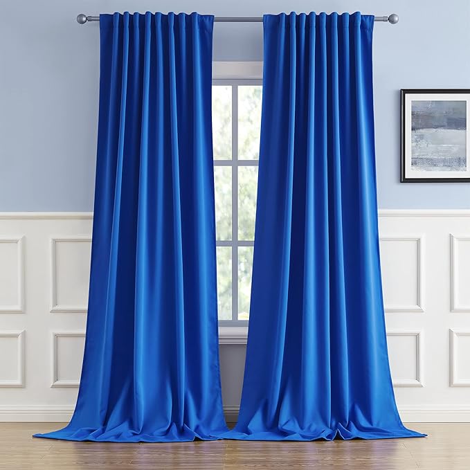 DUALIFE Royal Blue Curtains Room Darkening Curtains，Rod Pocket and Back Tab Thermal Insulated Drapes 52x102 Inch，2 Panels
