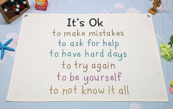 Canvas Rectangular Banner Flag Sign Poster Wall Decor Gift for Nursery Classroom Kindergarten Preschool Education Reading Room Playroom Teacher Office Baby Room-Christmas Gift-It's Ok To Make Mistakes