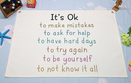 Canvas Rectangular Banner Flag Sign Poster Wall Decor Gift for Nursery Classroom Kindergarten Preschool Education Reading Room Playroom Teacher Office Baby Room-Christmas Gift-It's Ok To Make Mistakes