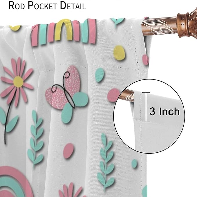 Kids Rainbow Curtains Boho Cartoon Colorful Stars Love Heart Lovely Abstract Art Pattern Print Window Drapes for Girl Bedroom Living Room Kitchen Decor,2 Panel Set,42Wx45H Inch Blackout