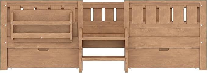 Bellemave Twin Size Kids Bed with high Rails and with Built-in Bookshelf and Drawers for Kids, Girls, Boys, Wood Montessori Bed Without Door, Natural