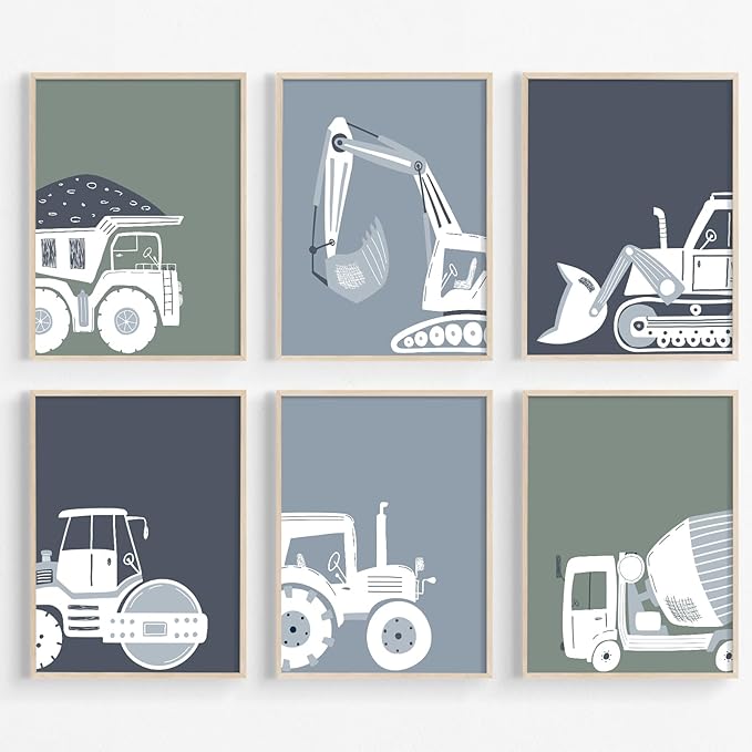 Pouydmi Construction Truck Wall Art Nursery Canvas Wall Decor Boys Room Wall Art Kids Car Posters Toddler Prints Nursery Artwork Excavator Tractor Pictures for Playroom Bedroom 12x16x6 Inch Unframed