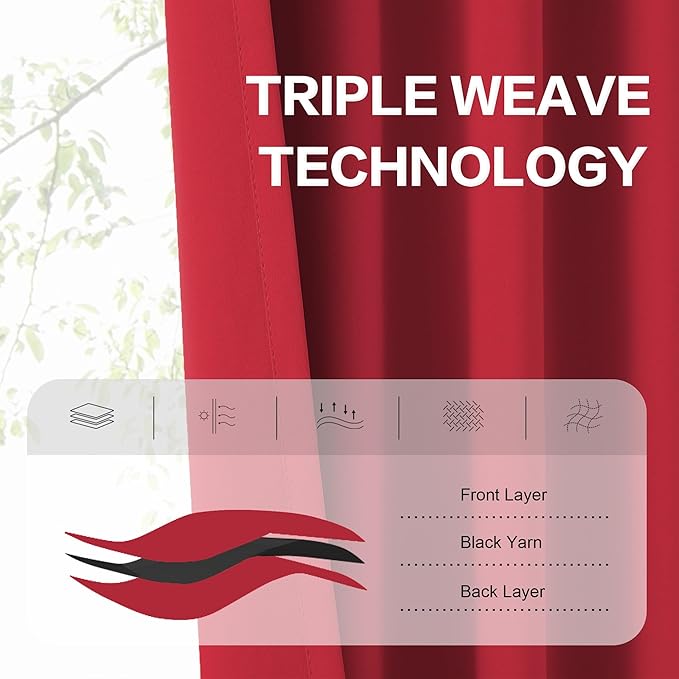 DUALIFE Red Room Darkening Curtains Back Tab Loop Pocket Thermal Insulated Light Blocking Window Curtain Drapes for Bedroom Living Room Christmas Red Decor 52x84 Inch 2 Panels