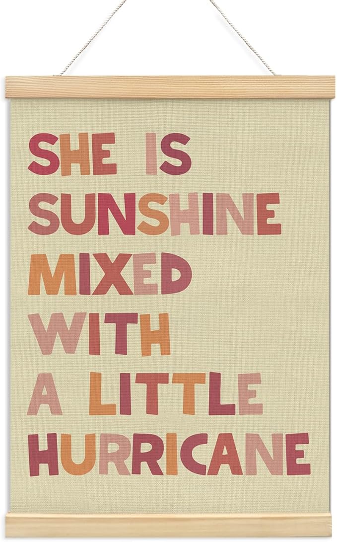 NaZaUK She is Sunshine Poster Hanger Frame, Pink Nursery Wall Art for Girls, Toddler Girl Bedroom Decor, Inspirational Hanging Banner for Baby Girls Room or Playroom, 12x16 Inch