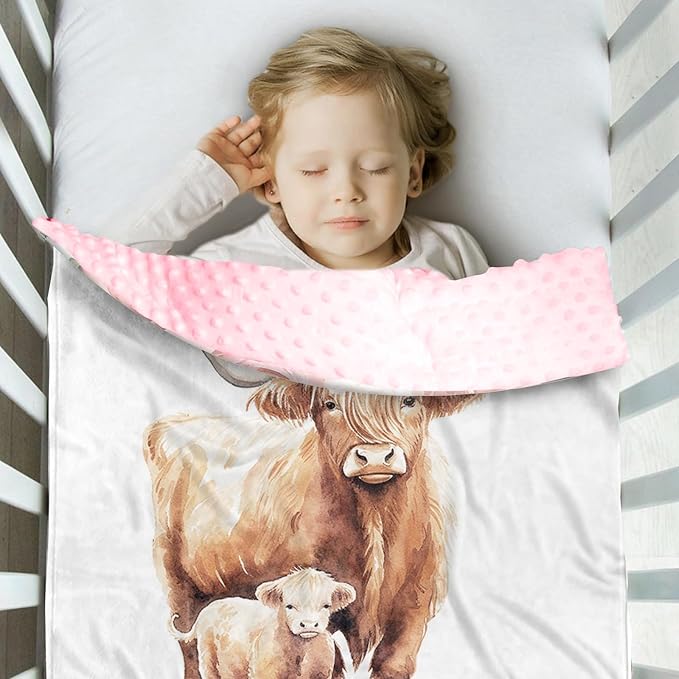 Personalized Baby Blankets for Boys Girls, Custom Name Pink Highland Cow Baby Blanket, Soft Receiving Blanket for Newborns and Toddlers, Ideal for Baby Showers and Nursery Decor