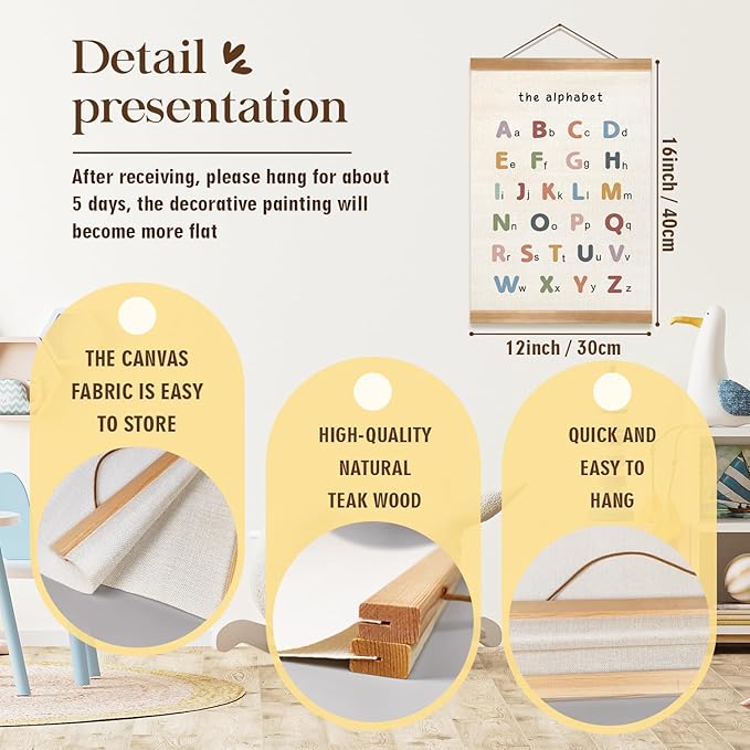 ZTGDA Alphabet Numbers Poster Set of 2, Alphabet Numbers Wall Art, ABC Banner Poster, Banner Wall Hanging Decor for Toddler Room Playroom Nursery Wall Classroom Decor (12x16inch ABC&123)