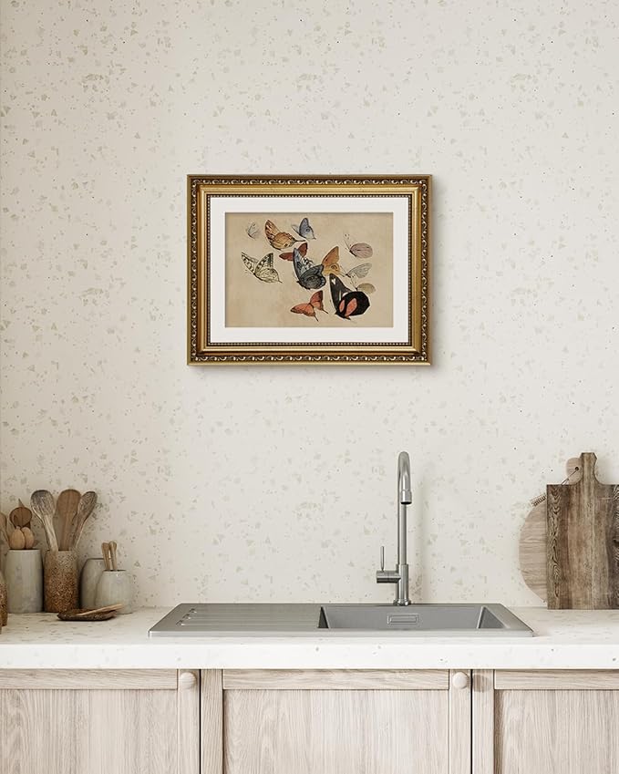 ARPEOTCY Vintage Gold Framed Wall Art, Classical Flying Butterflies Paintings, Aesthetic Canvas Prints Artwork with Frame, Victorian Wall Decor for Living Room Bathroom Bedroom 11x14 inch