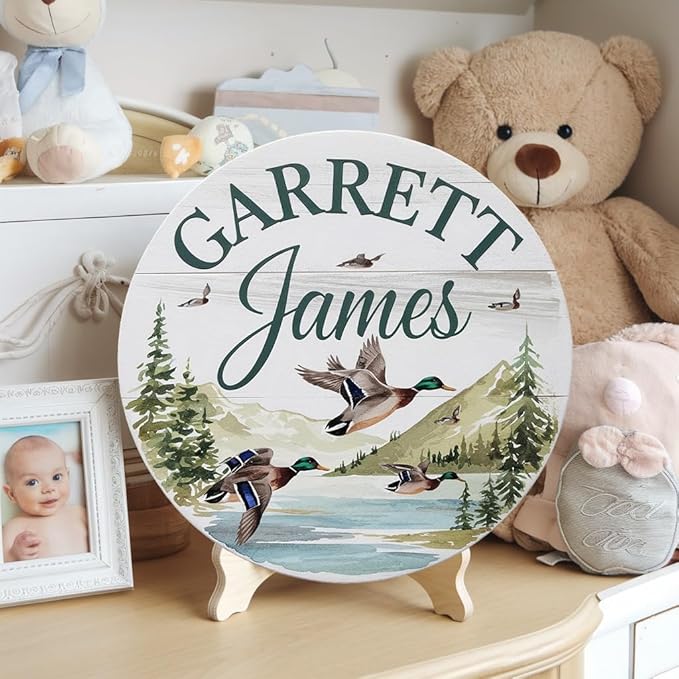Personalized Nursery Name Sign for Boys, Wildlife Sign for Baby Door Decor, Newborn Gifts for Boy, Nursery Wall Bedroom Decorations, Mother's Day Gifts for New Mom Dad Gift