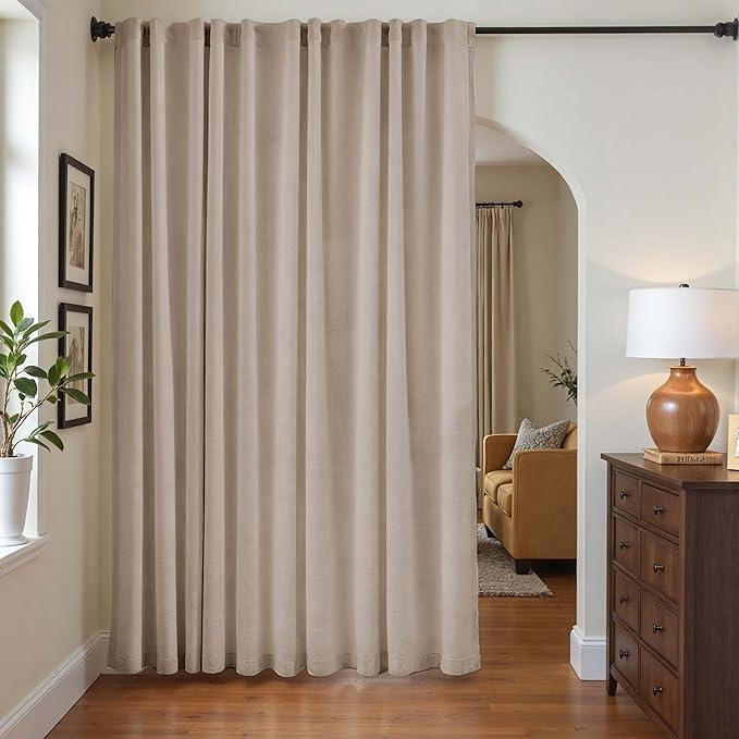 jinchan Taupe Lined Linen Blend Curtain for Sliding Door 84 Inch Length 1 Panel for Living Room, 100 Inch Extra Wide Drape with Rod Pocket Back Tab(100W x 84L, Taupe)